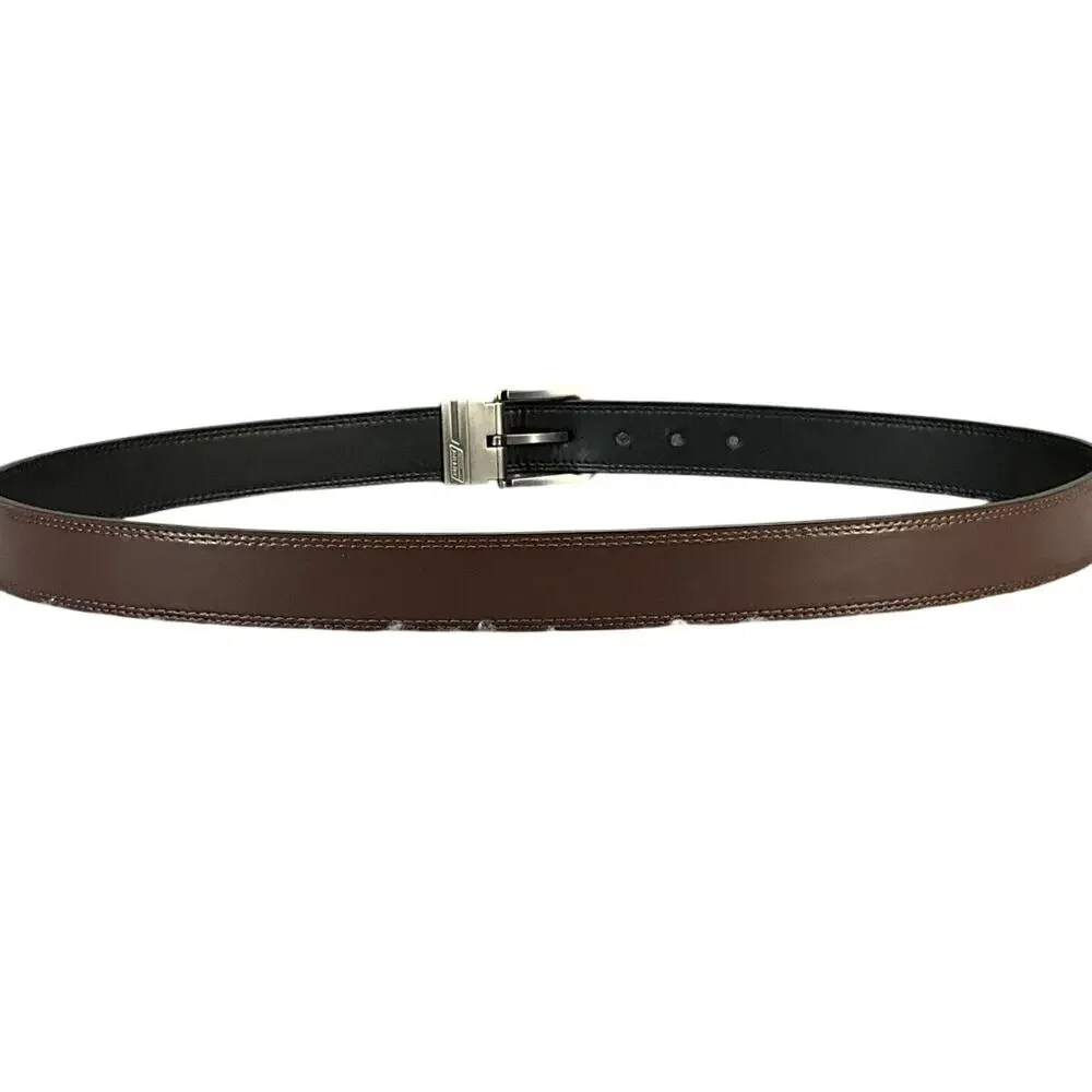 Dickies Reversible Black Brown Leather Brush Nickel Buckle Belt Men 40”- 46”
